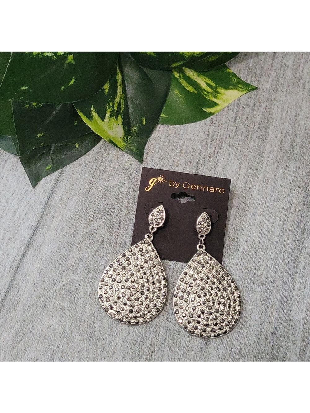 G by Gennaro Silver Toned Pave Rhinestone Teardrop Post Earrings NEW